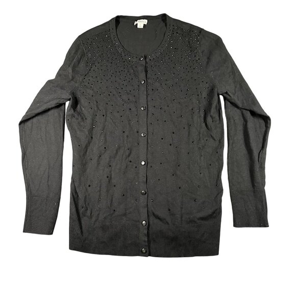 Merona Sweater Womens Large Black Cardigan Beaded Button Up Knit Lightweight Top - Picture 1 of 7